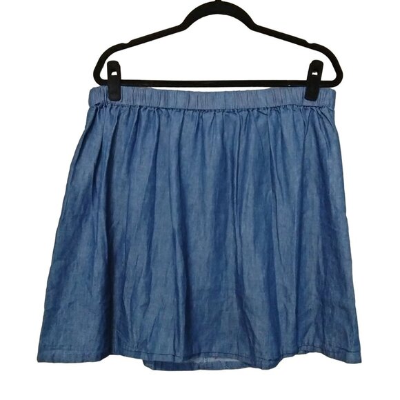 Robert Louis Womens Blue Chambray Button Front Skirt With Pockets Size 2X - Picture 6 of 7